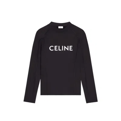 Celine Surf Logo Stretch Jersey T Shirt In Black