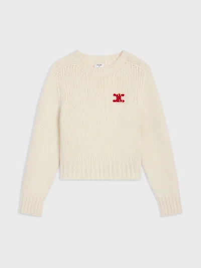 Celine Crewneck Off White Cashmere Silk Sweater In Neutral