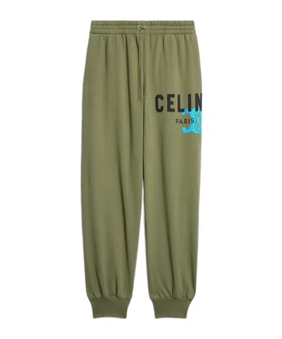 Celine Sweatpants In Cotton Fleece In Olive Green/black/blue