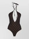Celine Matte Plain Knitted Letter Combination Swimsuit In Black