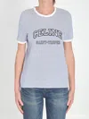 Celine Blue Crewneck Striped Logo T-shirt In Blue