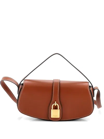 Pre-owned Celine Tabou Clutch With Strap Smooth Calfskin Shoulder Bag In Brown