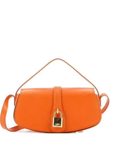 Pre-owned Celine Tabou Clutch With Strap Smooth Calfskin Shoulder Bag In Orange
