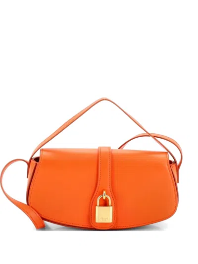 Pre-owned Celine Tabou Clutch With Strap Smooth Calfskin Shoulder Bag In Orange