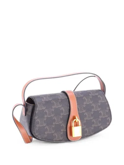 Pre-owned Celine Tabou Clutch With Strap Triomphe Coated Canvas Shoulder Bag In Brown