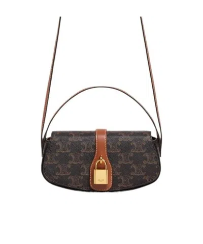 Celine Tabou Triomphe Canvas Logo-printed Shoulder Bag In Brown