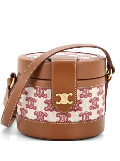 Pre-owned Celine Tambour Bag Triomphe Canvas Small Crossbody Bag In Brown