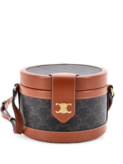 Pre-owned Celine Tambour Bag Triomphe Coated Canvas Medium Crossbody Bag In Brown