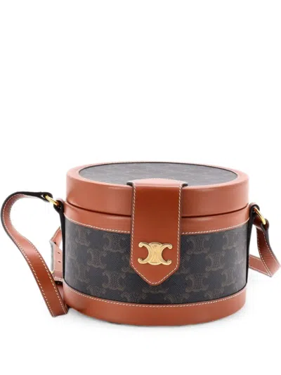 Pre-owned Celine Tambour Bag Triomphe Coated Canvas Medium Crossbody Bag In Brown