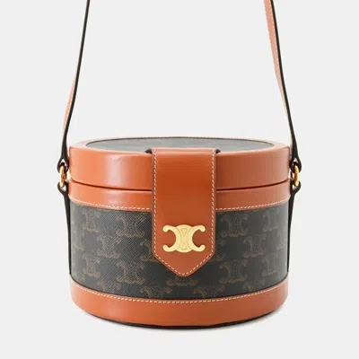 Pre-owned Celine Tambour Medium Shoulder Bag Tan Pvc Leather Size Medium In Brown
