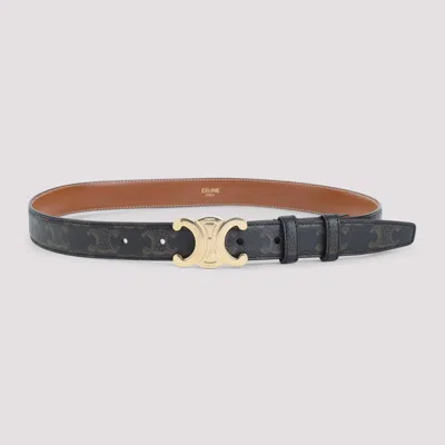 Celine Tan Brown Triomphe Textile Medium 25 Mm Belt In Black