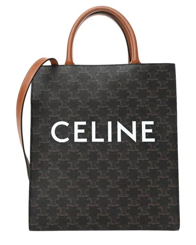 Celine Tan Calfskin Leather Small Vertical Cabas (authentic Pre-loved) In Black