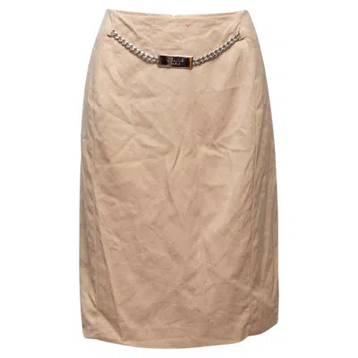 Pre-owned Celine Tan  Chain-accented Pencil Skirt Size Fr 40 In Brown