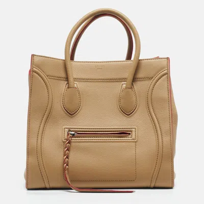 Pre-owned Celine Tan Leather Medium Phantom Luggage Tote In Brown