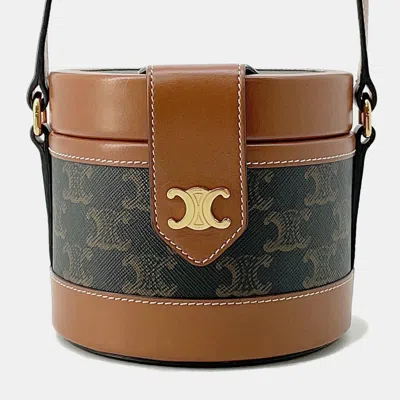 Pre-owned Celine Tan Pvc Coated Canvas And Leather Triomphe Tambour Small Shoulder Bag