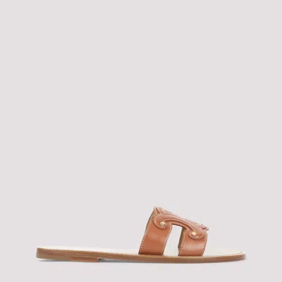 CELINE TAN SLIP ON SANDALS