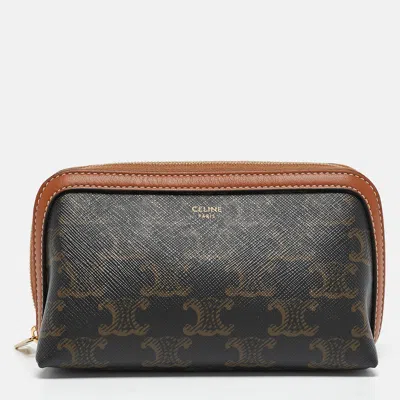 Pre-owned Celine Tan Triomphe Coated Canvas Mini Cosmetic Pouch
