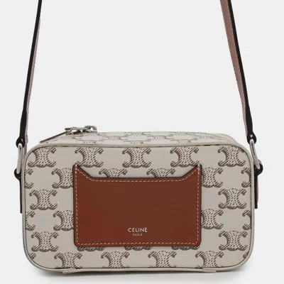 Pre-owned Celine Tan/ecru Pvc Coated Canvas Triomphe Shoulder Bag