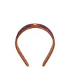Celine Tartan Headband In Calfskin, Wool And Brass With Gold Finish In Brown