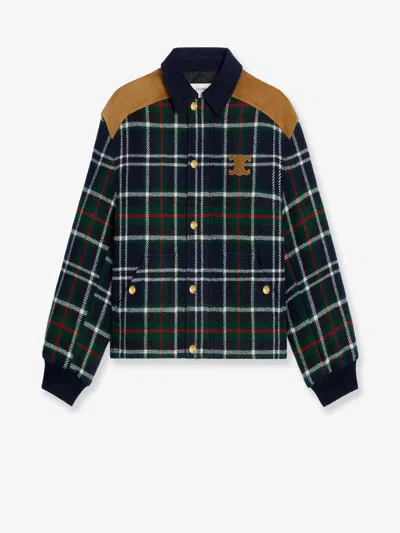 CELINE TARTAN WOOL JACKET WITH SUEDE INSERTS