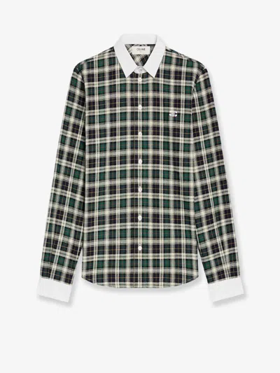 Celine Tartna Cotton Shirt In Green