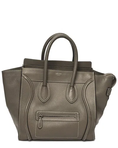 Celine Taupe Drummed Leather Mini Luggage (authentic Pre-loved) In Gray