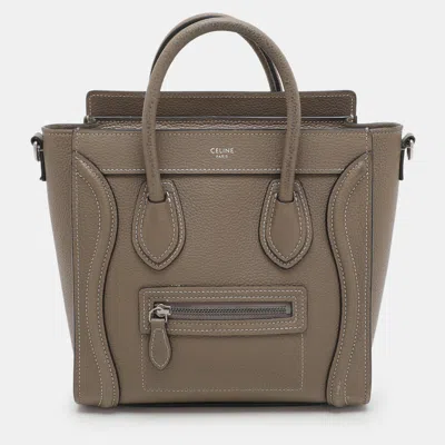 Pre-owned Celine Taupe Leather Nano Luggage Tote