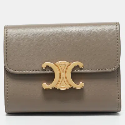 Pre-owned Celine Taupe Leather Triomphe Card Case