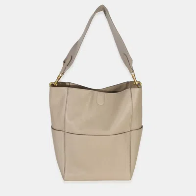 Pre-owned Celine Taupe Soft Grained Calfskin Medium Sangle Bucket Bag In Gray