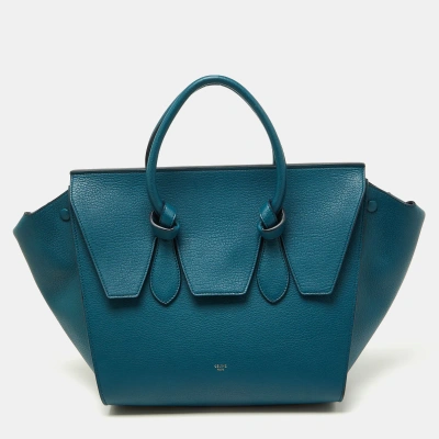 Pre-owned Celine Teal Blue Leather Small Tie Tote