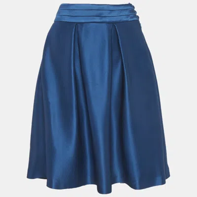 Pre-owned Celine Teal Blue Satin Pleated Mini Skirt M