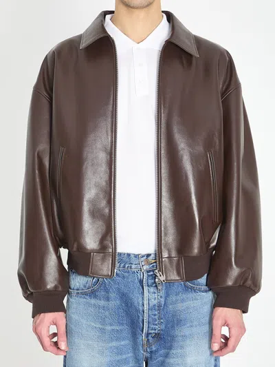 Celine Teddy Bomber Jacket In Calfskin In Brown