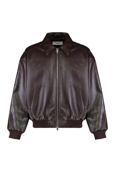 Celine Teddy Jacket In Calfskin In Brown