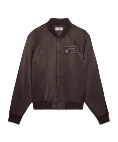 Celine Teddy Jacket In Viscose Satin In Brown
