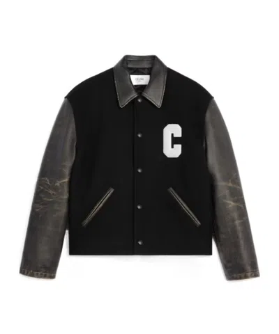 Celine Teddy Jacket In Wool Felt In Black