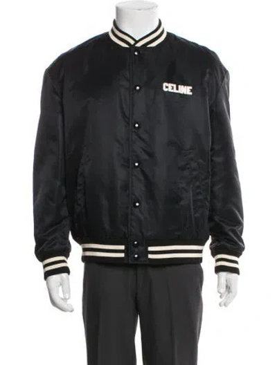 Pre-owned Celine Teddy Striped Varsity Jacket In Black
