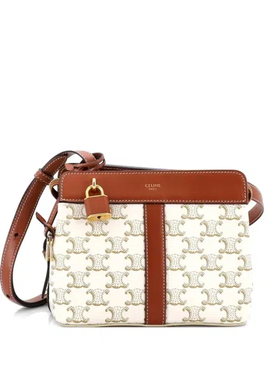 Pre-owned Celine Teen Cabas De France Bag Triomphe Coated Canvas Small Crossbody Bag In Brown