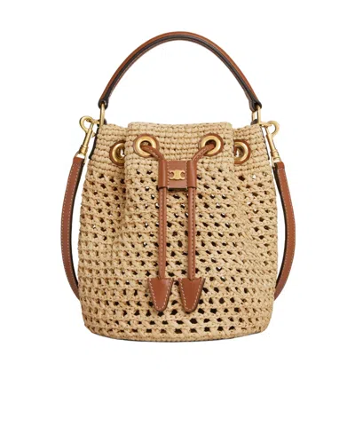 Celine Teen Clara Bag In Raffia And Calfskin