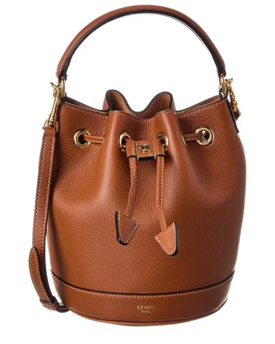 Celine Teen Clara Leather Bucket Bag In Brown