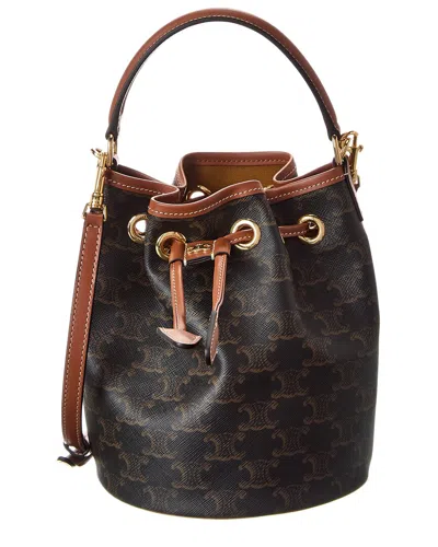 Celine Teen Clara Triomphe Canvas & Leather Bucket In Brown
