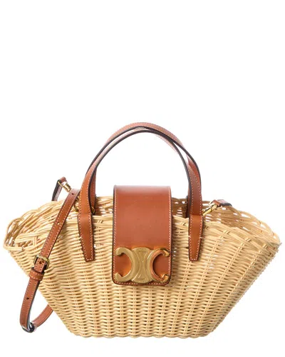 Celine Teen Couffin Wicker & Leather Tote In Nude