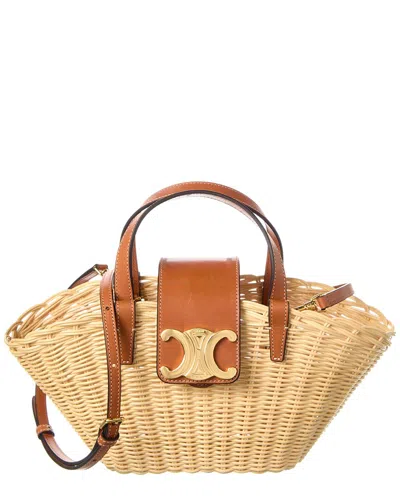 Celine Teen Couffin Wicker & Leather Tote In Brown