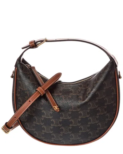 Celine Teen Lulu Triomphe Canvas & Leather Hobo Bag In Brown