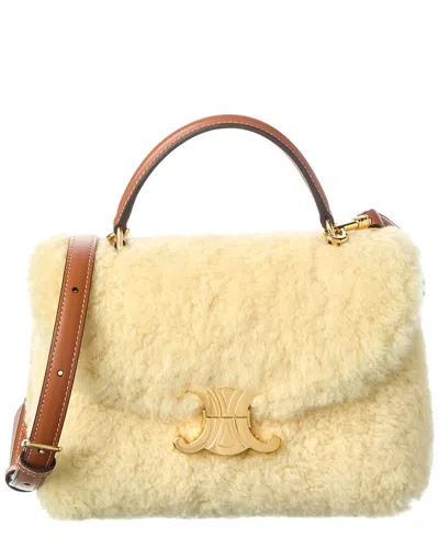 Celine Teen Shearling Shoulder Bag In Neutral