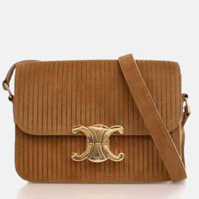 Pre-owned Celine Teen Suede Triomphe Bag In Brown