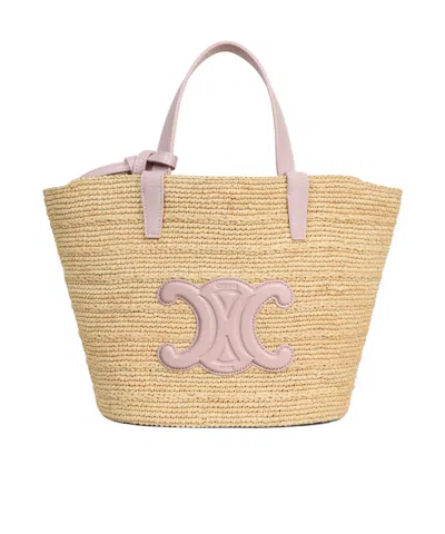 Celine Teen Supple  Classic Panier In Raffia And Calfskin In Brown