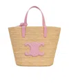 Celine Teen Supple  Classic Panier In Raffia And Calfskin In Silk Pink