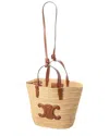 Celine Teen Supple Classic Panier Raffia & Leather Tote In Neutral