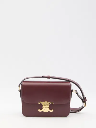 Celine Teen Triomphe Shiny Shoulder Bag In Red