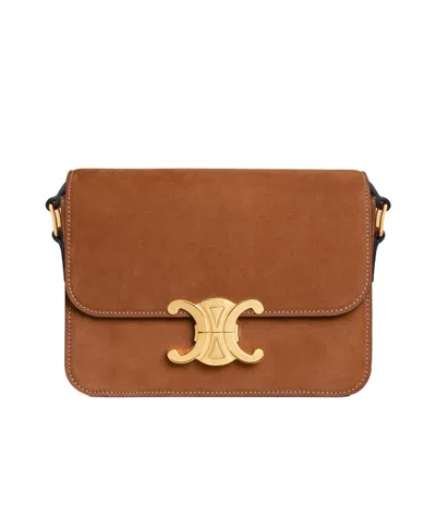 Celine Teen Triomphe Bag In Nubuck Calfskin In Brown